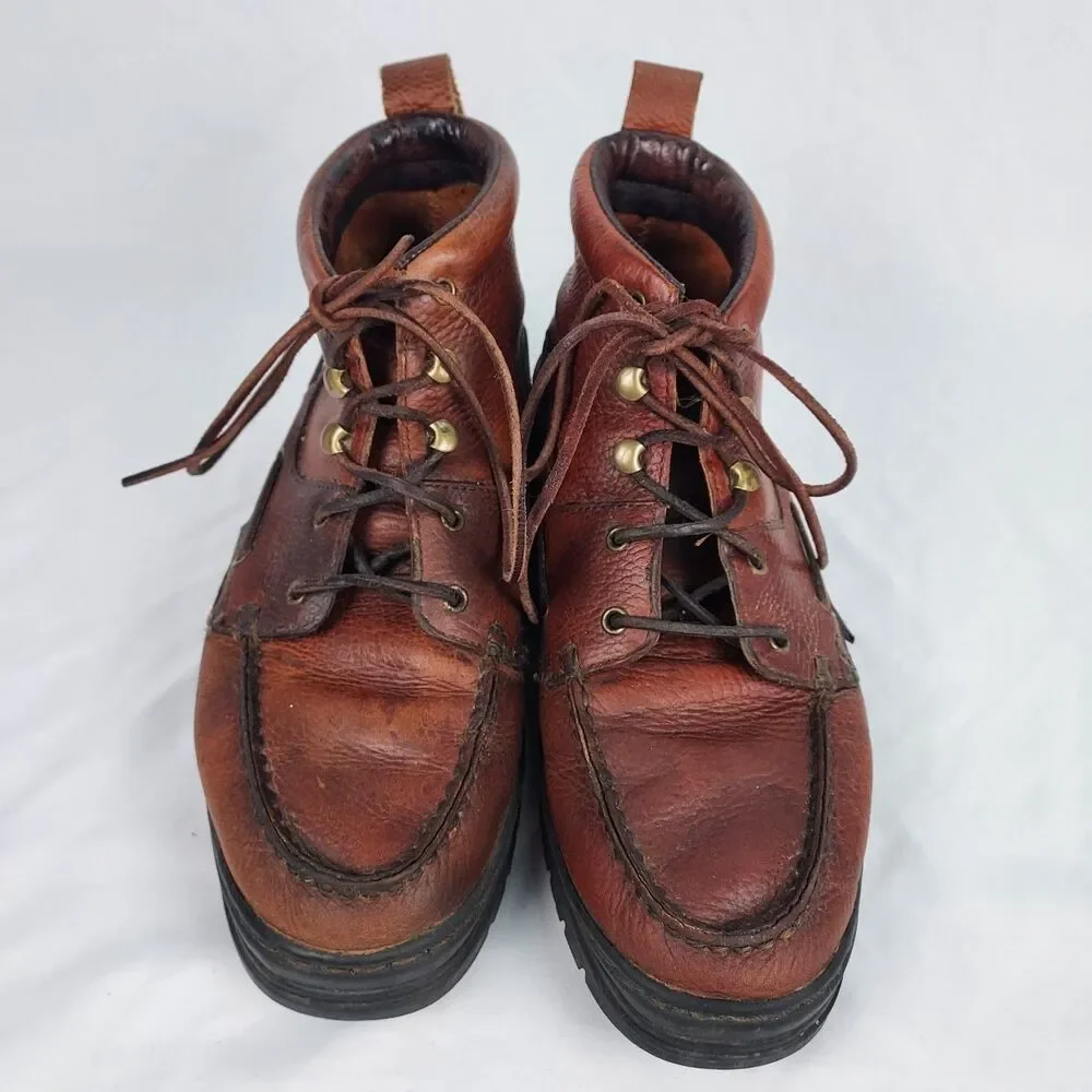 Justin Mens 9M Leather Moc Toe Ankle Boots Brown Casual Outdoor Shoes